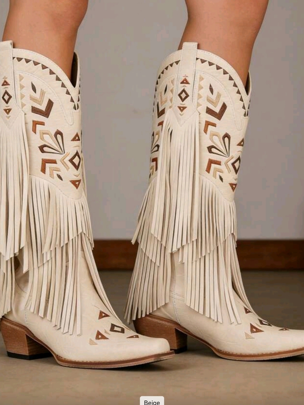 Women's Cowboy Boots White Pointed Toe Chunky Heel Cowboy Boots - Picture 6 of 7